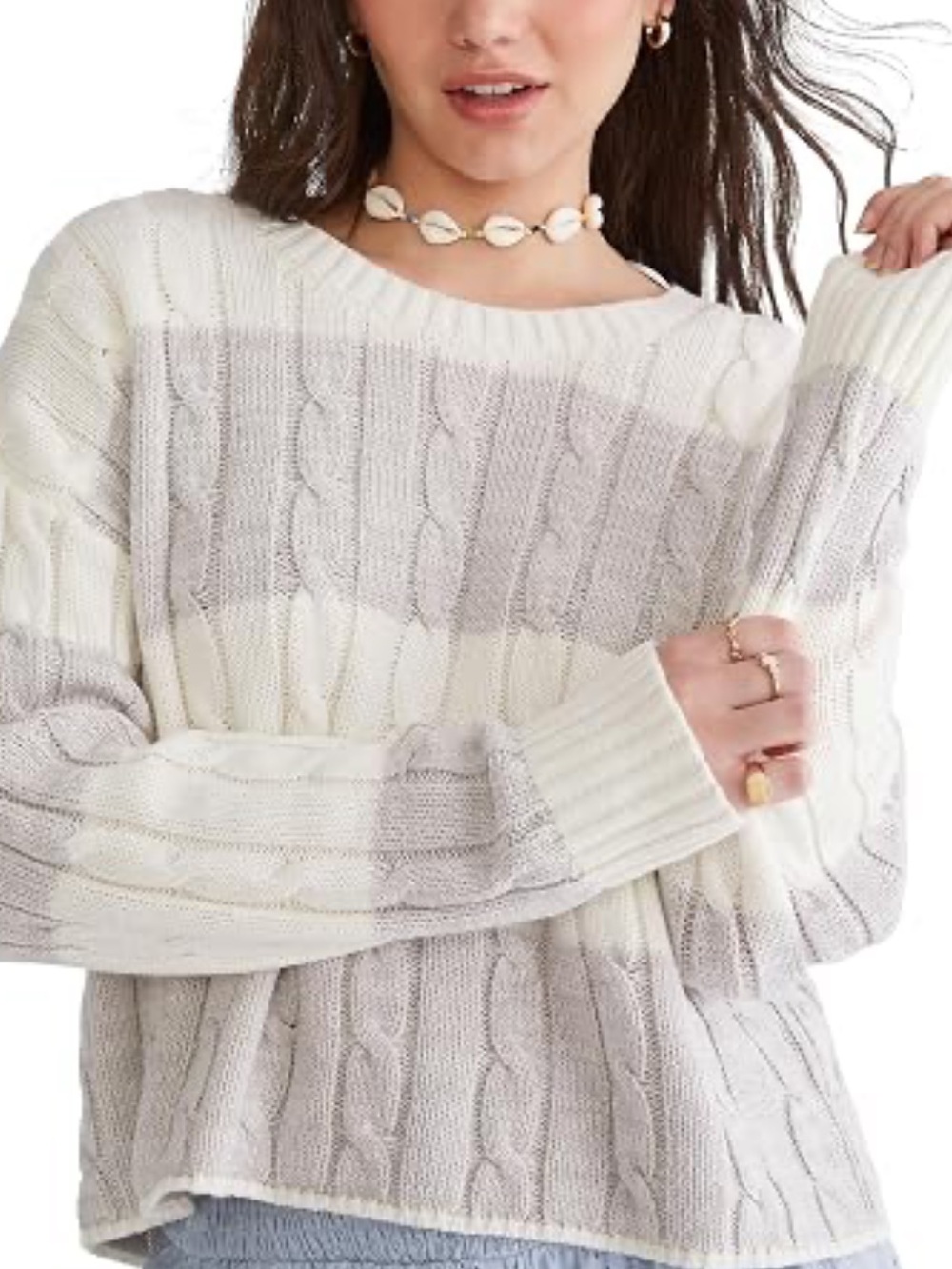 Aeropostale - Women's Cable Stripe Crewneck Sweater. Size Large. NEW